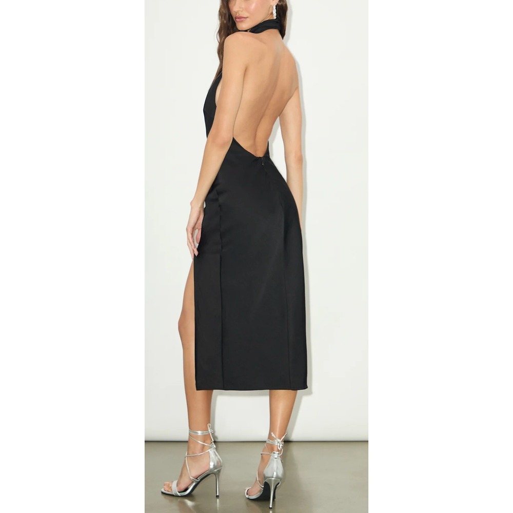 NWT Lulus Beyond Classy Black Satin Halter Midi Dress Small